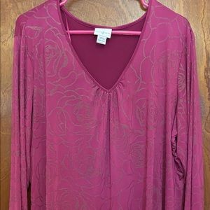 Long sleeve pink shirt with a rose pattern in tiny gold beading XXL